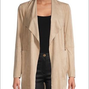 Premise Open-Front Faux Suede Long Tan Jacket NWT L